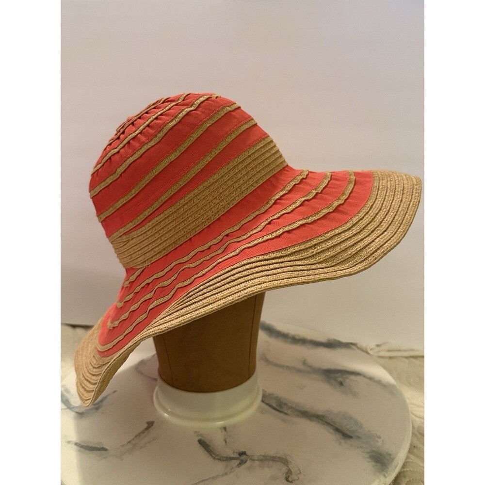 Panama Jack Wide Brimmed Sun Hat Hot Coral Paper Braid